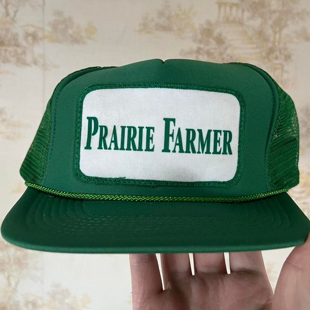 Vintage 90s Prairie Farmer Hat | Green Mesh Trucker | OSFA